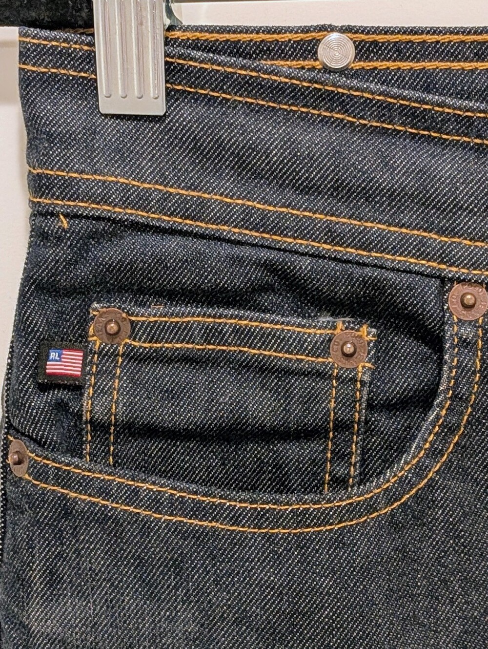 EUC 90s Ralph Lauren 2 Polo Jeans Co Dark Wash Snap Front Denim Skirt - Picture 4 of 7